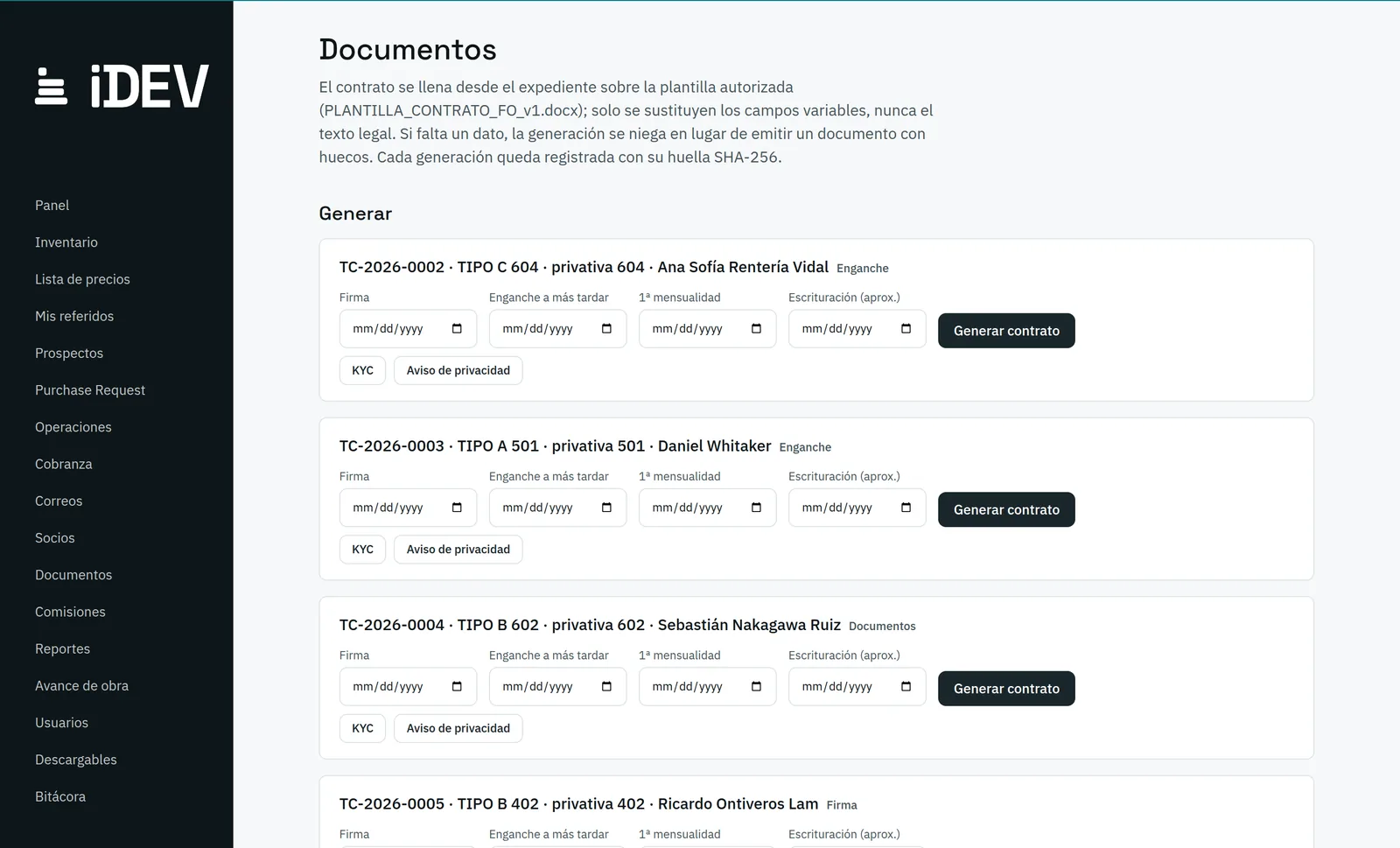 Documentos generados por el sistema